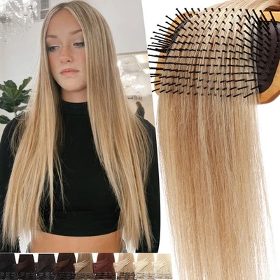 CLEARANCE 100% Remy Real Human Hair Extensions Clip In Full Head 8PCS BROWN Weft - Image 1 of 4