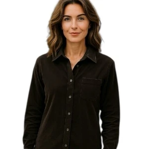 Camisa Savannah Terciopelo Cepillado Negra Abotonada Talla Grande Camisa Manga Larga - Imagen 1 de 8