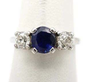 Sapphire & Diamond Platinum Ring. Gorgeous! 0.40CTW. Size 4.50 - Picture 1 of 15