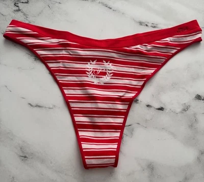 РОЗОВЫЙ Victoria's Secret стринги трусики новый с ярлыками белый с красной полоской высоты ноги - Изображение 1 из 4