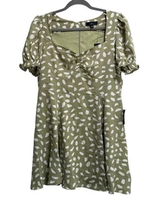 NEW Lulus Oh My Darlin Mini Dress Sage Green White Puff Sleeve Sweetheart XL - Imagen 1 de 7