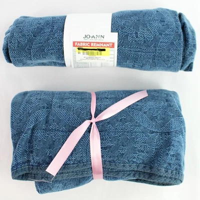 Teal Blue Chenille Fabric Lot w/ Floral Pattern 27" - Joann Fabrics Remnant - Image 1 of 4