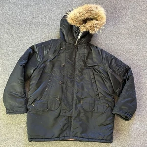 Golden Fleece Jacket Mens 48 Black N-3B Flight Parka Fur Hood USA 80s VINTAGE - Picture 1 of 19