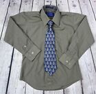 Enrico Bertucci Boys Khaki Green Long Sleeve Button Up Dress Shirt & Tie Size 8