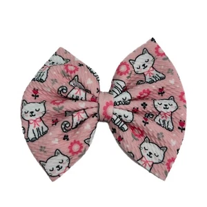 Hair Bow Girls Cat Kitten Pink Princess Flower 5" Across Hairbow Barrette Clip - Picture 1 of 3