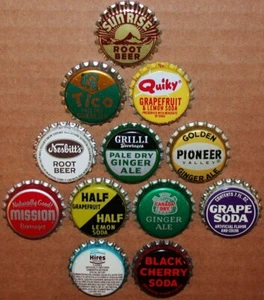 Vintage soda pop bottle caps 12 ALL DIFFERENT cork lined mix #24 new old stock - Picture 1 of 3