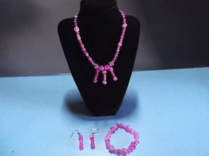 Unique Fashion Jewelry Set 7"in Red Beaded Necklace/Bracelet/Earrings - Picture 1 of 10