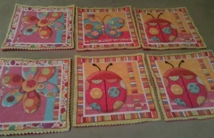 6pc ladybugs flowers butterflies fabric coasters quilted handmade daisy - Bild 1 von 3