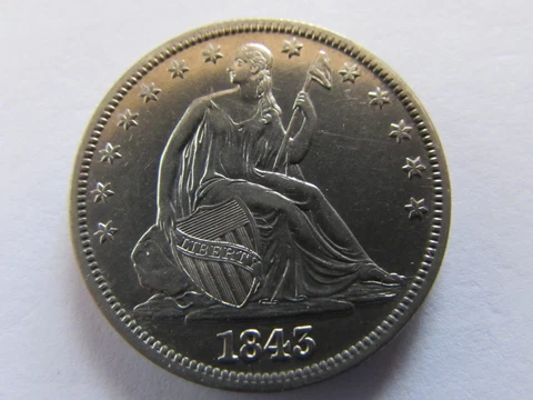 1843 Seated Liberty Silver Half Dollar Philadelphia Mint 50c Silver Coin AU Cover