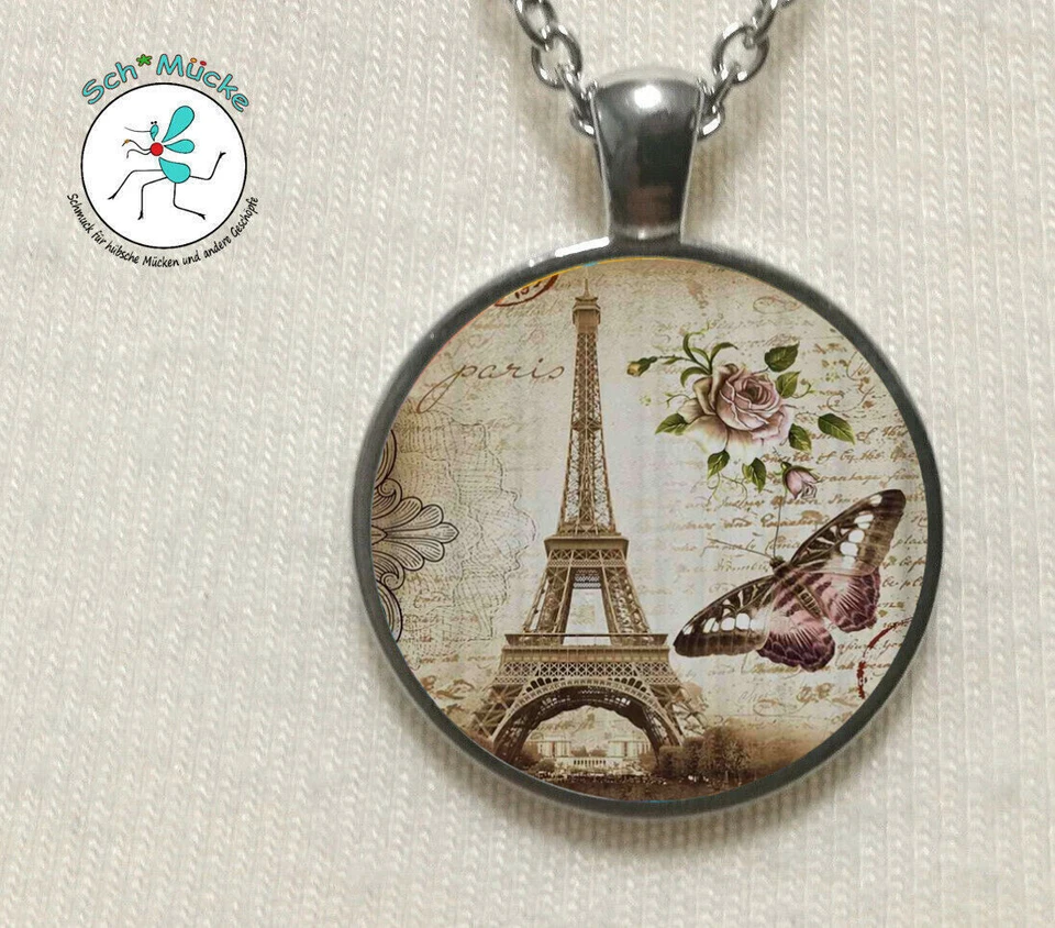 Halskette Paris Eiffelturm Frankreich Retro Amulett Glücksbringer Geschenkidee - Bild 1 von 1