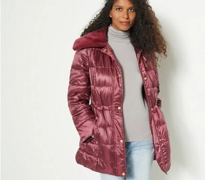 Dennis Basso Plumón Relleno Anorak Puffer con Cuello Visón Imitado Vino Para Mujer XS Foto 1 de 4
