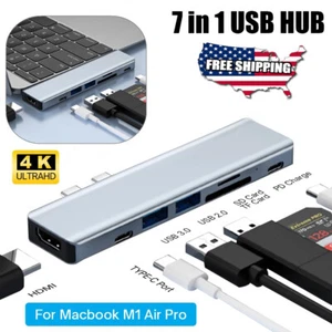 Hub USB-C multipuerto 7 en 1 tipo C a USB 3.0 4K HDMI adaptador para Macbook Pro/Air - Imagen 1 de 12
