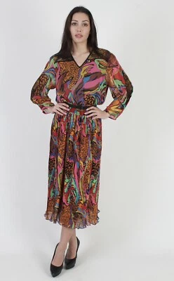 Increíble Vestido Midi Georgette Blusa Plisada Arte Fresco Diane Años 80 De Colección M/L? Foto 1 de 4