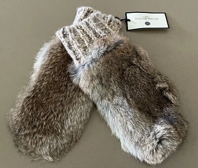 BY MALENE BIRGER Real Rabbit Fur, Wool Knit & Leather Gloves Size 7H NEW - Image 1 of 4