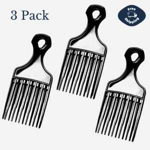 Black Plastic 7” Inch Afro Hair Lifting Pik Pick Detangle Wig Braid Comb | 3 pk - Picture 1 of 3