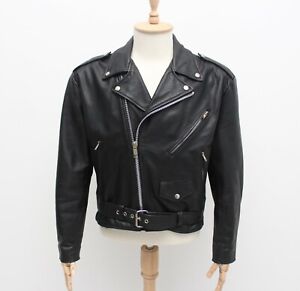 Men's Vintage LEONARDO Biker Motorcycle Leather Jacket Full Zip Black Size XL