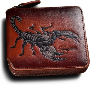 Zipper Wallet Men Leather Coin Pocket Extra Capacity RFID Blocking Gift brown - Picture 1 of 6