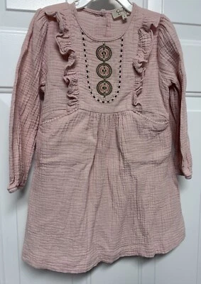 Jessica Simpson Girls Size 4 Long Sleeve Dress Pink Mauve Machine Embroidered - Image 1 of 4