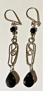 Peruvian Murano Gem Glass Dangle Earrings "Black" Alpaca Silver w/Gift Box - Picture 1 of 1