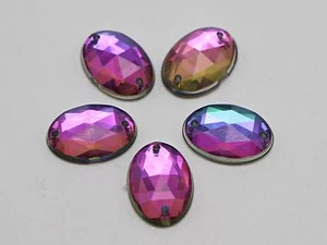 100 Regenbogen AB Flatback Acryl facettiert oval Nähen Strass Perlen 10 x 14 mm - Bild 1 von 3