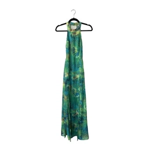 Maxi Vestido Lulus Floral XS Hada Kelly Verde Dobladillo Asimétrico Halter Tropical - Imagen 1 de 12