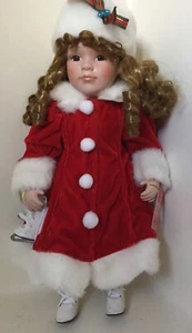Gorgeous Christmas Porcelain Doll Red Holiday Dress Ice Skates - Picture 1 of 5