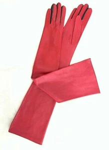 Women's Handmade Long Red Real Napa Leather Lambskin Evening Gloves - Foto 1 di 4