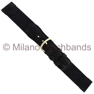 20mm Hirsch Black Genuine Leather and Nylon Fabric Swiss Army Style Watch Band - Picture 1 of 4