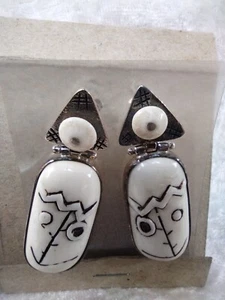 Earrings - HandCarved out of Water Buffalo Bone w/ Horn Inlay set in Sterling! - Picture 1 of 2