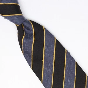 Josiah France Mens Wool Slub Silk Necktie Black Gray Yellow Repp Stripe Weave - Picture 1 of 8
