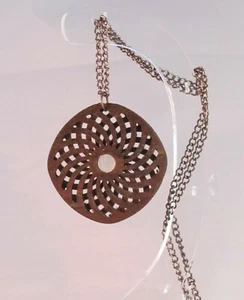 Necklace,Wooden Necklace ,wall nut pendant .mother of pearl inlay. - Picture 1 of 9