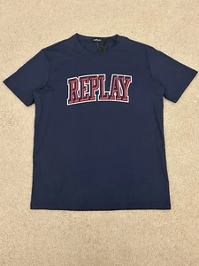 NWT Size XL REPLAY CREWNECK MEN'S COTTON Logo Red NAVY T-SHIRT M6887 M2660 - Picture 1 of 9