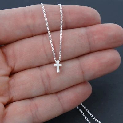 Tiny Cross Necklace - 925 Sterling Silver - Cross Necklace Faith Religion  - Image 1 of 4