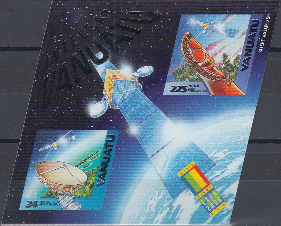 Vanuatu S/S World Stamp Expo 2000 Intelsat 2000 MNH-8 euros Foto 1 de 1