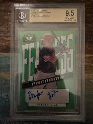 Leaf Valiant Baseball Fearless Phenoms 2021 verde Daylen Lile automático Beckett 9,5 Foto 1 de 4