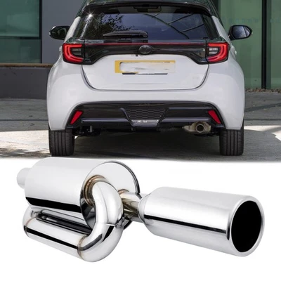 For Toyota Yaris Chrome Twin Loop Exhaust Muffler 2.5" Inlet 4.0" Tip Polished - Image 1 of 4