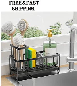 Soporte de esponja Cisily negro para fregadero de cocina, organizador de carrito de fregadero con alto B... - Imagen 1 de 7