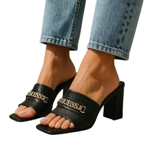 Guess Headly Womens Logo Black Square Open Toe Block Heel Sandals Size 8.5 NWOB - Picture 1 of 7