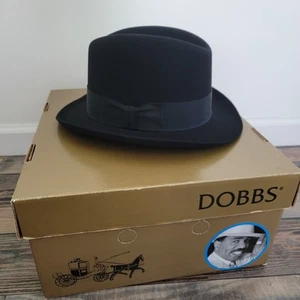 Dobbs Fifth Avenue Fedora Dress Stayles Hat 7 5/8 Black 100% Wool Made in USA - Picture 1 of 11