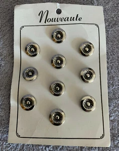Nouveaute Full Card 10 Unused Metal Sewing Buttons 5/8" Nice Design White Metal - Picture 1 of 3