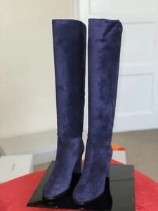 Jimmy Choo Ladies Blue Knee High Suede Leather Boots UK 3.5 EUR 36.5 RRP £1000 - Picture 1 of 7