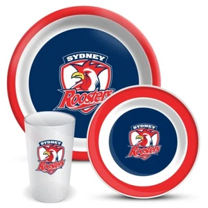 127566 SYDNEY ROOSTERS NRL TEAM LOGO 3 PIECE DINNER SET MELAMINE PLATE BOWL CUP - Picture 1 of 1