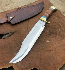 CUSTOM HANDMADE CROCODILE DUNDEE BOWIE KNIFE 18"IN WITH STACKED LEATHER HANDLE - Picture 1 of 4