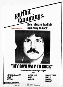 1977 Burton Cummings "My Own Way To Rock" Song Release Industry Promo Reprint Ad