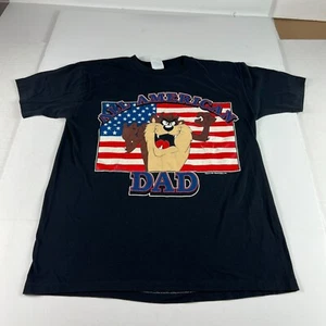 VTG 90s Taz American Dad Shirt Medium Black Faded Single Stitch Short Sleeve Tee - Picture 1 of 14