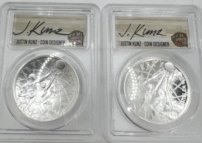 2020 P PROOF & UNC SILVER BASKETBALL DOLLAR PCGS PR70 MS70 DCAM JUSTIN KUNZ SET - Image 1 of 4