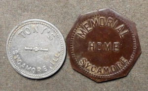 C452 2 - Sycamore IL: Memorial Home - 25c + Tony’s - 5c. Aluminium & Messing, 22 & 26 - Bild 1 von 2