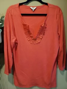 Crown & Ivy Ruffle Pink 3/4 Length Sleeve Tunic Top Plus Size 1X NWT - Picture 1 of 7