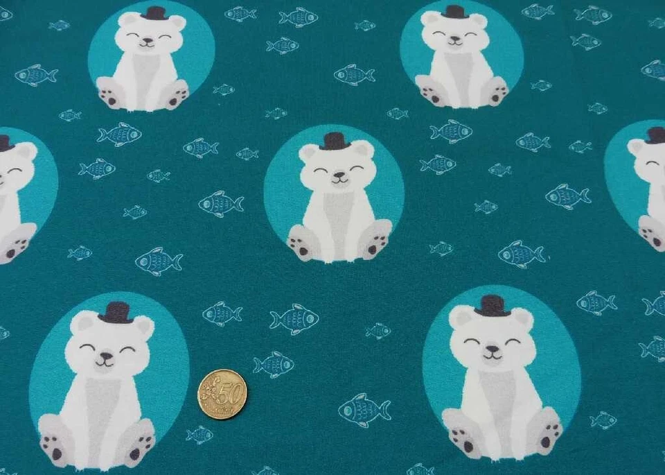 Winter Cuties Bär petrol Sweatshirtstoff Hilco French Terry Kinderstoff 50 - Bild 1 von 1