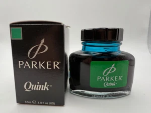 PARKER QUINK PERMANENT GREEN FOUNTAIN PEN INK 57ML BOTTLE - Picture 1 of 4